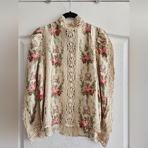 NWT LoveShackFancy silk and crochet blouse